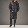 imageDKNY Mens Faux Leather Long Quilted Fashion CoatBlack