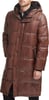 imageDKNY Mens Faux Leather Long Quilted Fashion CoatBrown