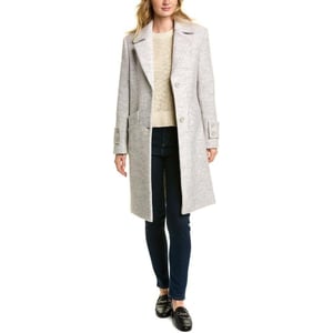 Andrew Marc Womens Classic Boucle Wool Notch CollarIvory