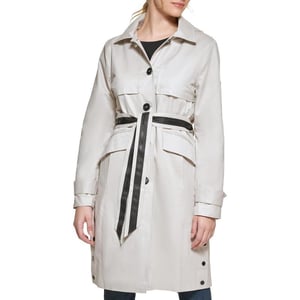 Karl Lagerfeld Paris Womens Button Up Belted TrenchSand