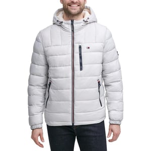 Tommy Hilfiger Mens Midweight Sherpa Lined Hooded Water Resistant Puffer JacketIce