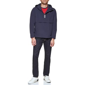 Tommy Hilfiger Mens Retro Lightweight Taslan Hooded Popover Water Resistant Windbreaker JacketNew Navy