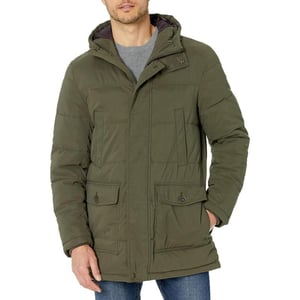 Dockers Mens Microtwill Long Hooded ParkaOlive