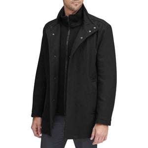 Andrew Marc Mens Coyle Wool Stand Collar Jacket with Knit Bib InsertBlack