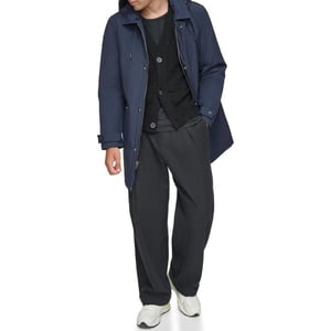 Andrew Marc Mens Mac Style Jacket with a Removable Hood and Back Vent Adjustable Cuff Tab with Snap ClosureInk