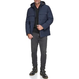 Andrew Marc Mens MidLength Water Resistant Laueld Jacket Zip Off HoodInk