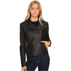 Andrew Marc Womens Lightweight Asymmetrical Leather JacketBlack