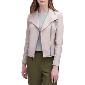 Andrew Marc Womens Lightweight Asymmetrical Leather JacketCement