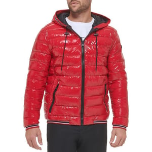 Calvin Klein Hooded Shiny Puffer Jackets Winter Coats for MenTrue Red