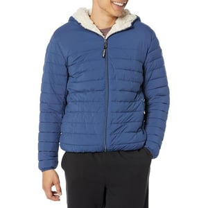 Calvin Klein Mens Hooded Down Jacket Quilted Coat Sherpa LinedBlue