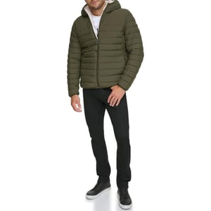 Calvin Klein Mens Hooded Down Jacket Quilted Coat Sherpa LinedOlive