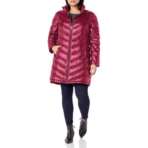 Calvin Klein Womens Chevron Quilted Packable Down Jacket Standard and PlusPlus Shine Berry