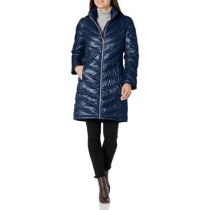 Calvin Klein Womens Chevron Quilted Packable Down Jacket Standard and PlusStandard Pearlized Urban Blue