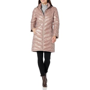 Calvin Klein Womens Chevron Quilted Packable Down Jacket Standard and PlusStandard Shine Rosewood