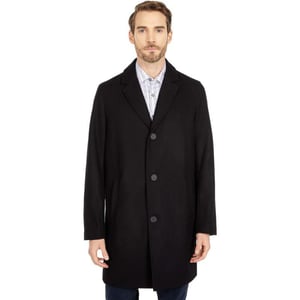 Cole Haan Mens 37 Melton Wool Notched Collar Coat with Welt Body PocketsBlack