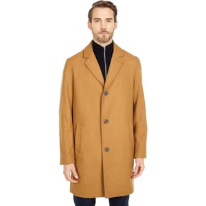 Cole Haan Mens 37 Melton Wool Notched Collar Coat with Welt Body PocketsCamel