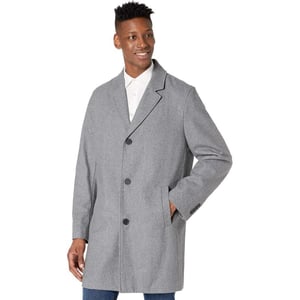 Cole Haan Mens 37 Melton Wool Notched Collar Coat with Welt Body PocketsLight Grey