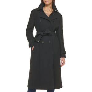 Cole Haan Womens Flared Trench Slick Wool CoatBlack