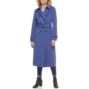 Cole Haan Womens Flared Trench Slick Wool CoatDenim