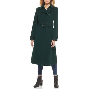 Cole Haan Womens Flared Trench Slick Wool CoatForest