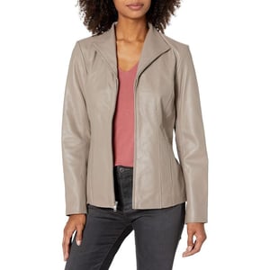 Cole Haan Womens Leather Wing Collared JacketCement