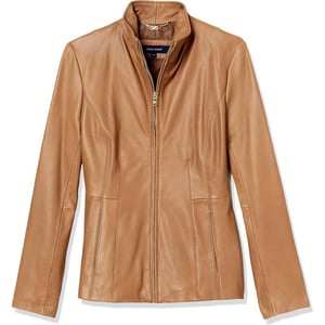 Cole Haan Womens Leather Wing Collared JacketHazelnut