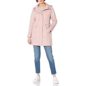 Cole Haan Womens Packable Hooded Rain Jacket with BowCanyon Rose