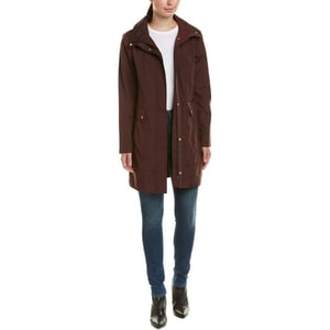 Cole Haan Womens Packable Hooded Rain Jacket with BowEggplant