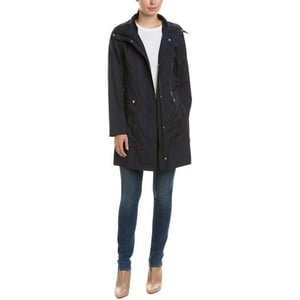 Cole Haan Womens Packable Hooded Rain Jacket with BowIndigo