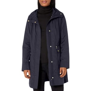 Cole Haan Womens Packable Hooded Rain Jacket with BowInigo