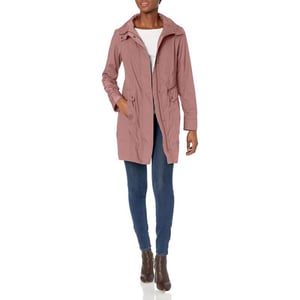 Cole Haan Womens Packable Hooded Rain Jacket with BowMauve