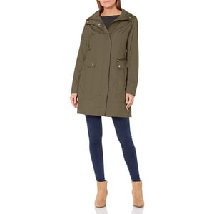 Cole Haan Womens Packable Hooded Rain Jacket with BowOlive