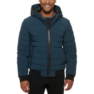 DKNY Mens 3in1 Soft Shell Systems Jacket with Fleece LinerBlue Steel Matte Stretch