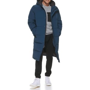 DKNY Mens Arctic Cloth Hooded Extra Long Parka JacketBlue Steel