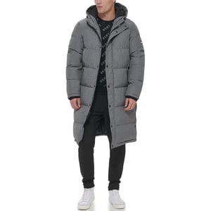 DKNY Mens Arctic Cloth Hooded Extra Long Parka JacketHeather Grey