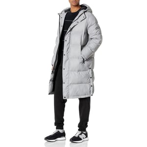 DKNY Mens Arctic Cloth Hooded Extra Long Parka JacketReflection