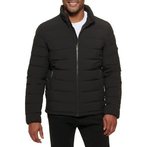 DKNY Mens Jon Quilted Stand Collar Puffer JacketBlack