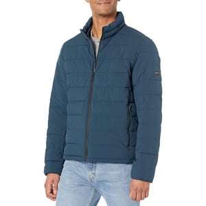 DKNY Mens Jon Quilted Stand Collar Puffer JacketBlue Steel