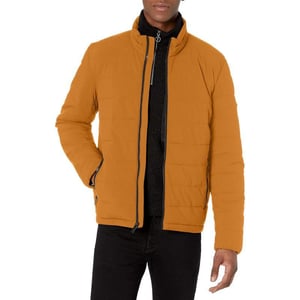 DKNY Mens Jon Quilted Stand Collar Puffer JacketGold