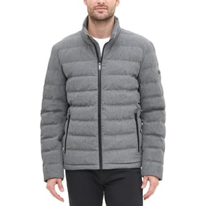 DKNY Mens Jon Quilted Stand Collar Puffer JacketHeather Grey