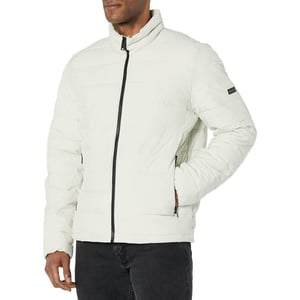 DKNY Mens Jon Quilted Stand Collar Puffer JacketIce