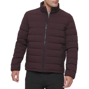 DKNY Mens Jon Quilted Stand Collar Puffer JacketOxblood