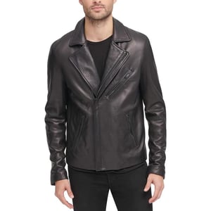 DKNY Mens Leather Motorcycle JacketBlack