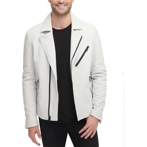 DKNY Mens Leather Motorcycle JacketIce