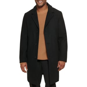 DKNY Mens Wool Blend Notch Collar CoatBlack