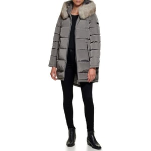 DKNY Womens Cold Weather Outerwear PufferSmoked Pearl