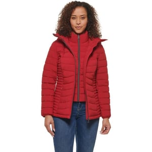 DKNY Womens Everyday Outerwear Packable Stretchy JacketRio Red