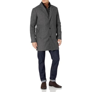 Dockers Mens Henry Wool Blend Top CoatStandard Charcoal Herringbone