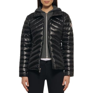 GUESS womens Light Packable Jacket Quilted Transitional PufferBlackCharcoal