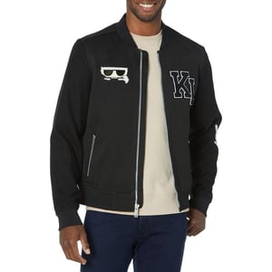 Karl Lagerfeld Paris Mens Varsity Bomber Casual SolidBlack